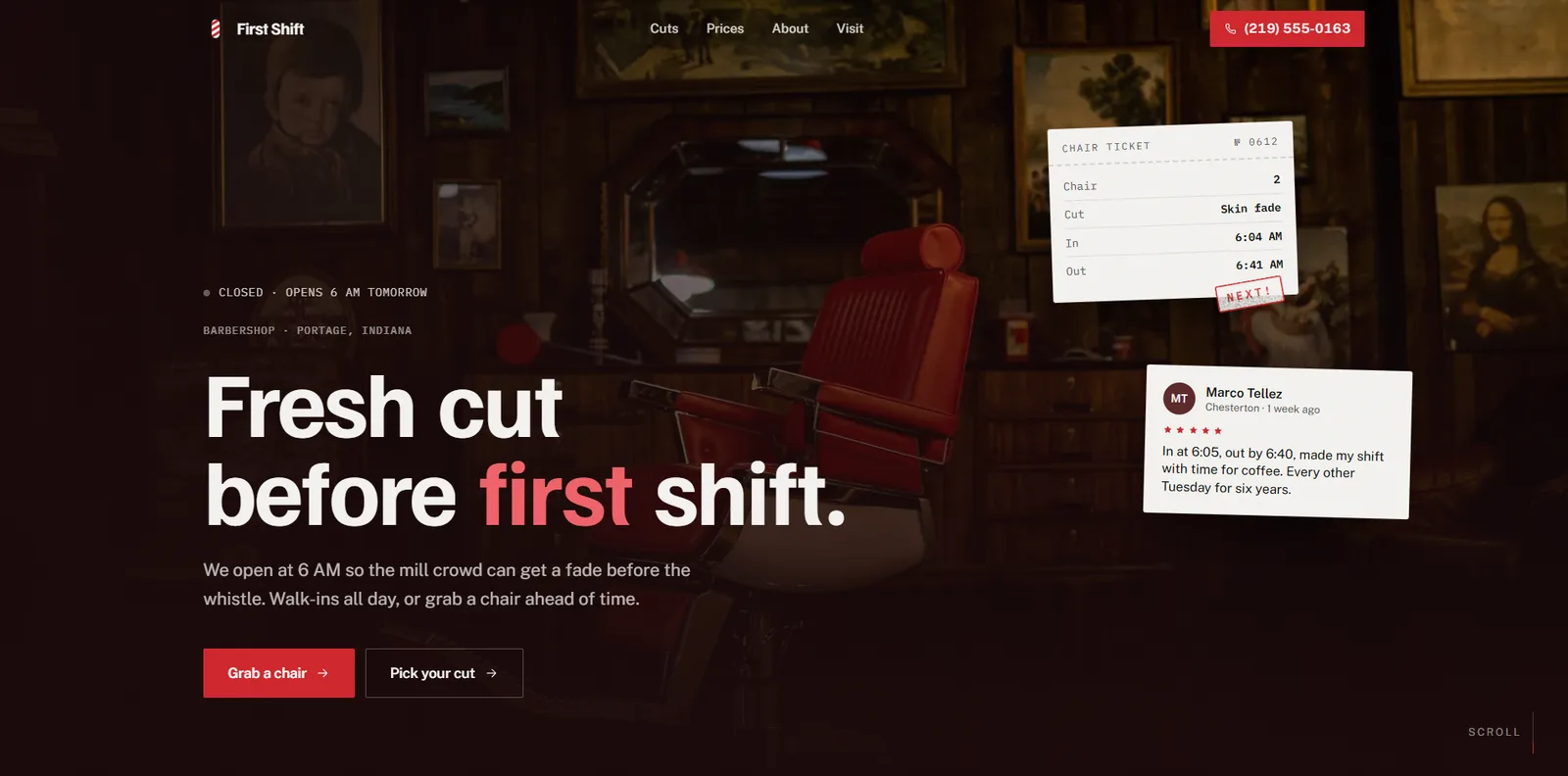 First Shift Barbers homepage